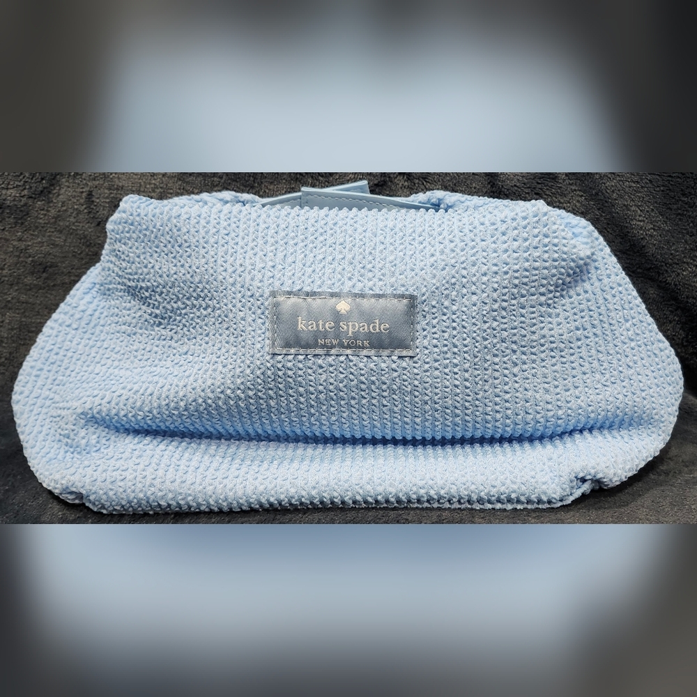 Kate Spade New York light blue terry cloth cosmetic make up pouch bag NWOT